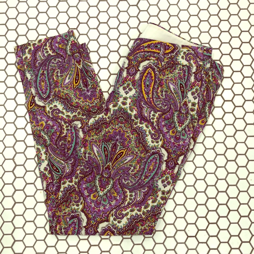 J.Crew Paisley Purple mustard Cityfit pants 00
